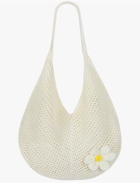 Cream Crochet Daisy Tote Bag